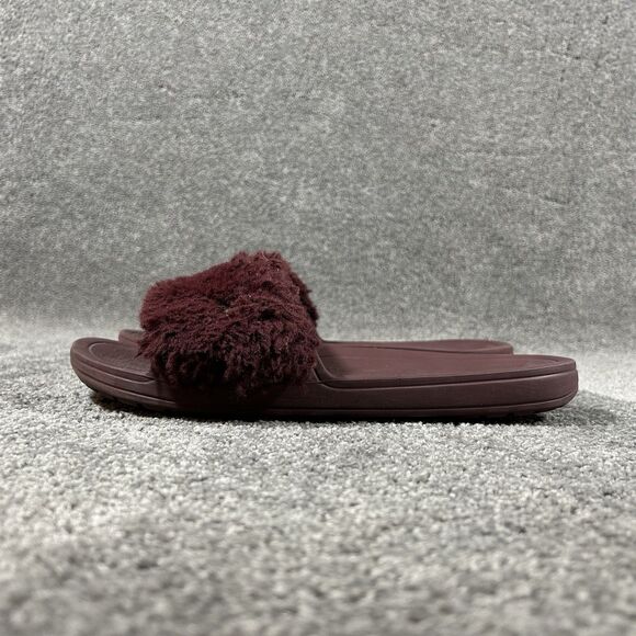 Crocs Sloane Luxe 205968 Women’s Sz 10 Burgundy Faux Fur Gold Slide Mule Sandal - Picture 4 of 11